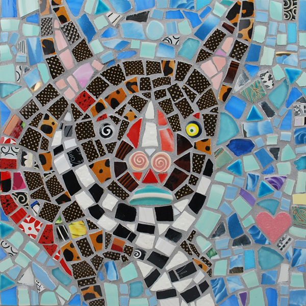 mosaic portrait of Finny, a dog