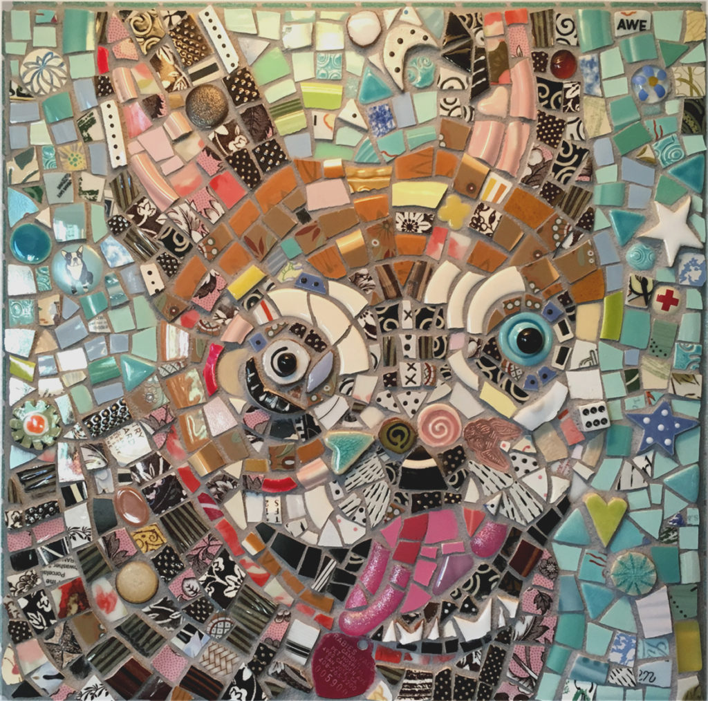 mosaic portrait of Finny, a dog