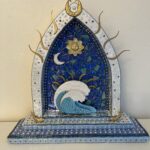 Shrine to mother ocean, using glass, beads, and handmade ceramic tile