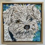 8”x8” Mosaic of Roko. Glass, shells, beads, and handmade ceramic tiles