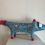 Handmade mosaic dog sculpture